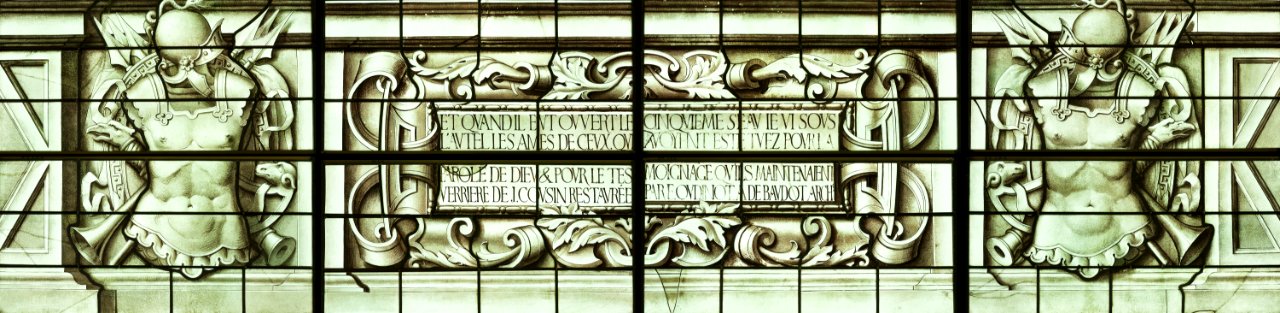 Saint-Chapelle de Vincennes - Baie 5 - Texte de la douzième vision de l'Apocalypse - les âmes des saints criant vers Dieu (bgw17 0973)
