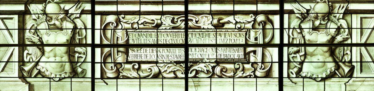 Saint-Chapelle de Vincennes - Baie 5 - Texte de la douzième vision de l'Apocalypse - les âmes des saints criant vers Dieu (bgw17 0973)