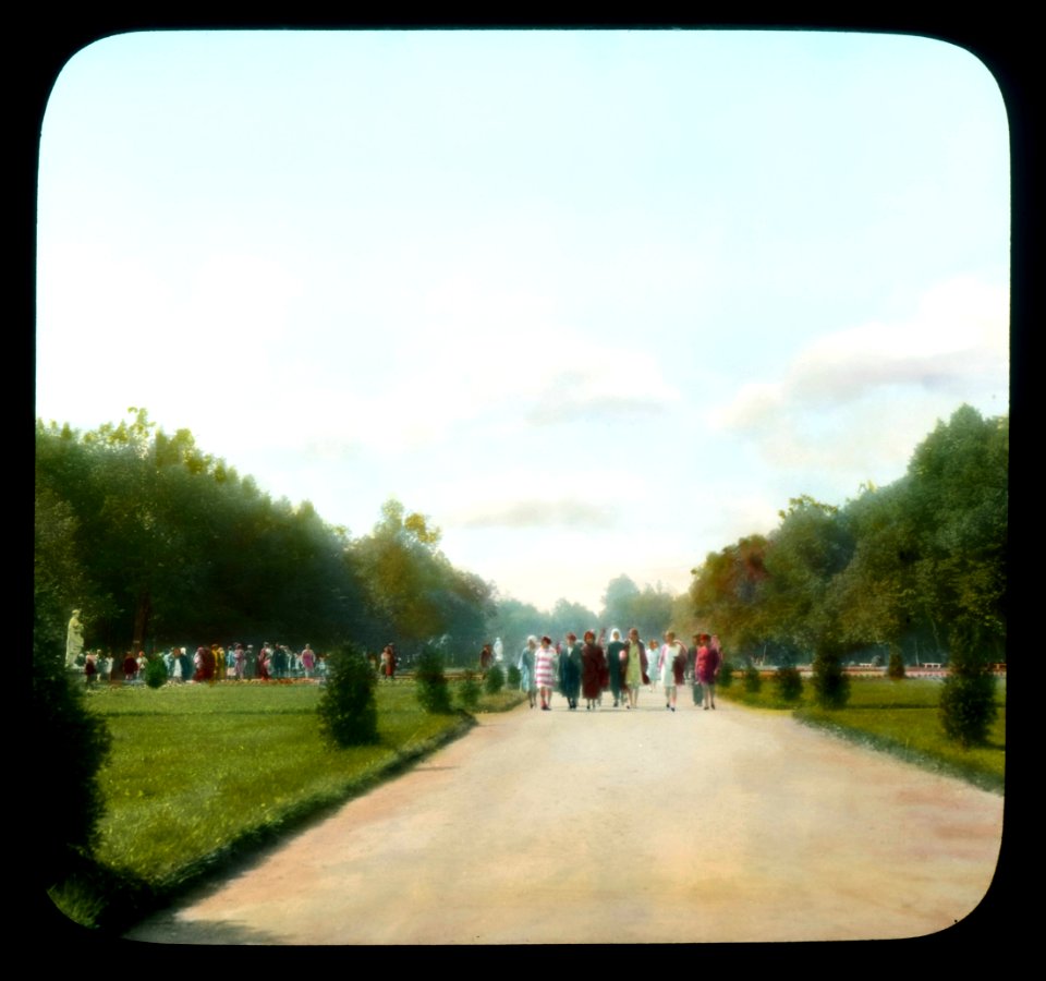 Saint Petersburg. Peterhof Palace Park view of crowded city park