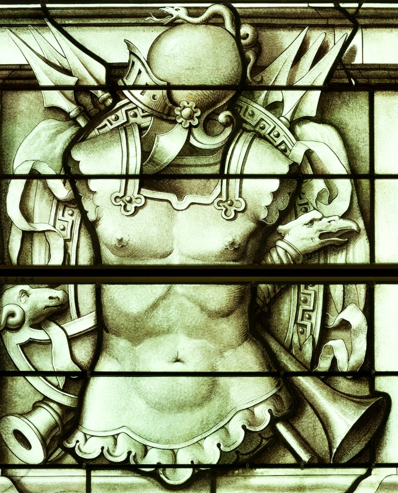 Saint-Chapelle de Vincennes - Baie 5 - Trophée d'armes (bgw17 0980)