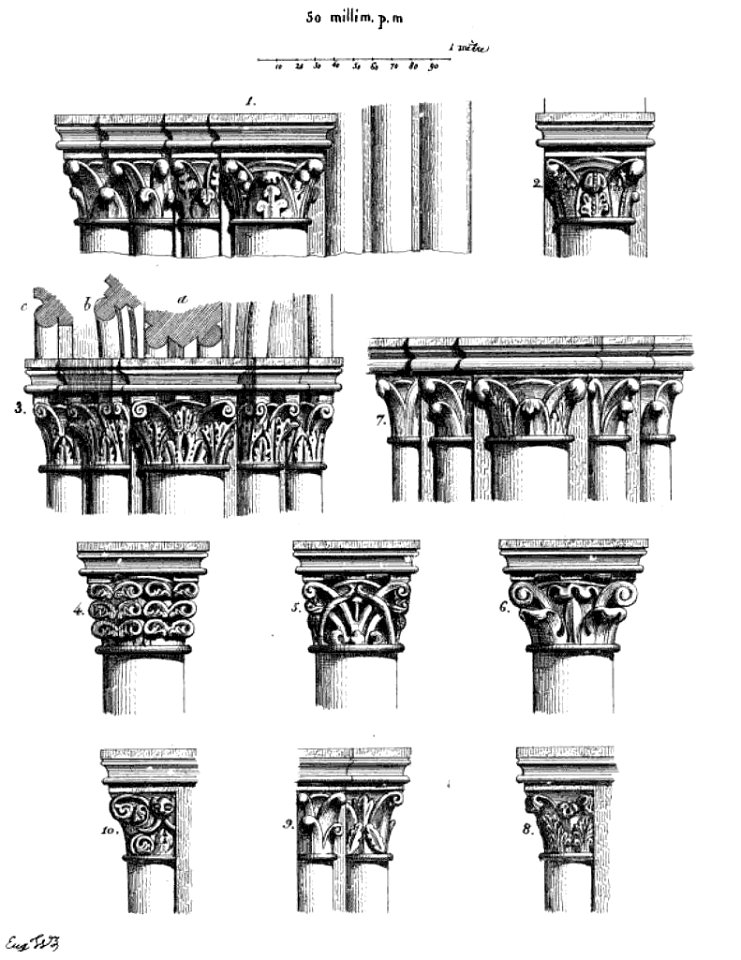 Saint-Germer-de-Fly (60), abbatiale, chapiteaux des piles composées et des grandes arcades
