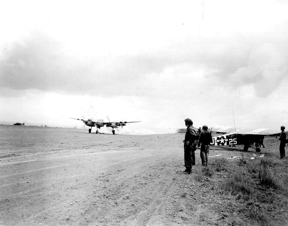 Saint-Pierre-du-Mont Airfield - P-38 Lightning taking off