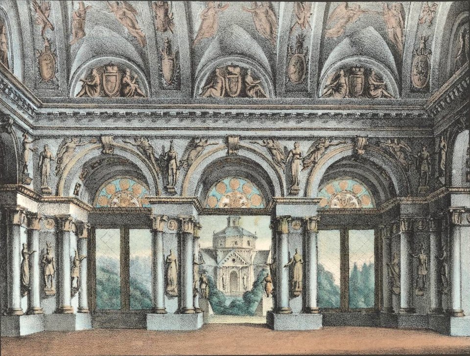 Sala nella reggia di Laon - Set design by Sanquirico for Ugo, Conte di Parigi (Milan, 1832) - crop