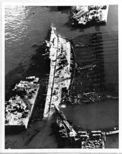 Salvage work on USS Utah (AG-16) 13 February 1944 (NH 64301)