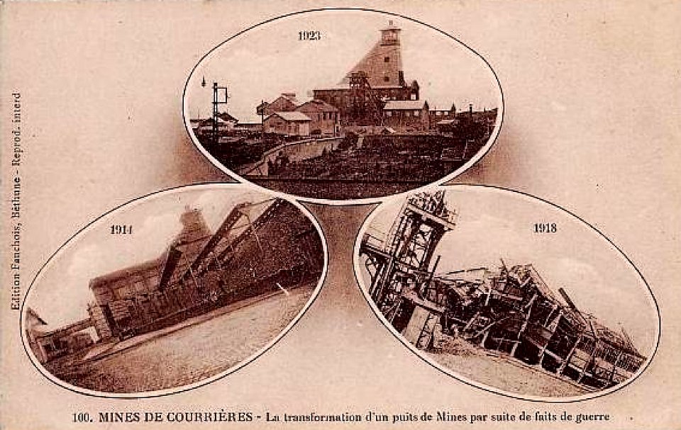 Sallaumines - La transformation du puits de mine n° 4 par suite de faits de guerre