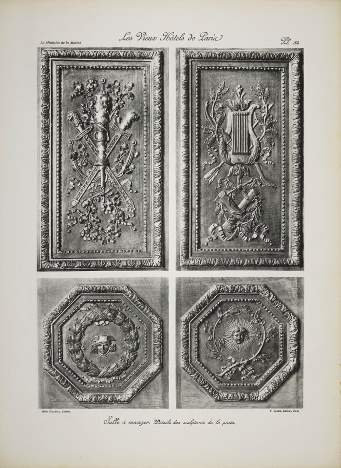 Salle à manger. Détails des sculptures de la porte (jlpw15 0760)