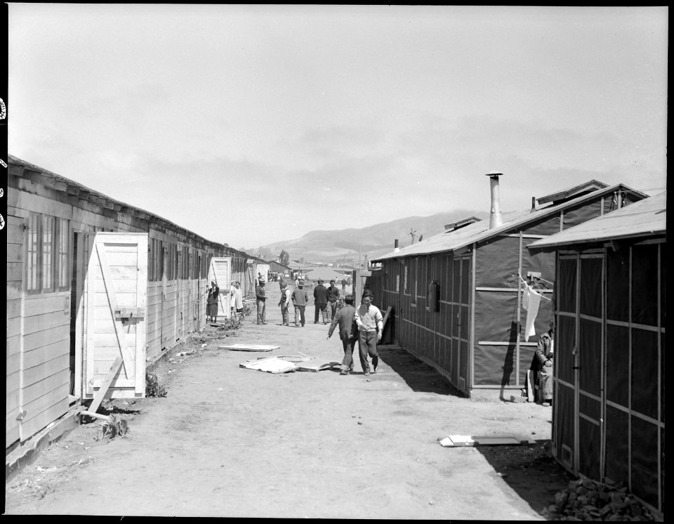 San Bruno, California. Looking down one of the avenues between rows of barracks. The ones on the r . . . - NARA - 537929