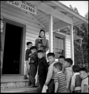 San Bruno, California. Pre-school evacuee children at this assembly center number 25 with six volun . . . - NARA - 537896