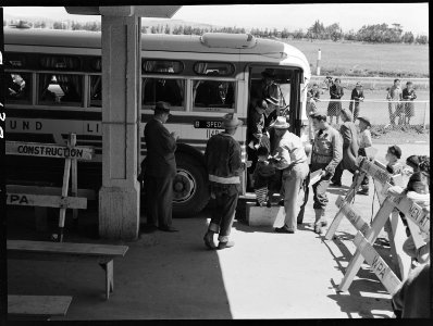 San Bruno, Calfiornia. San Francisco family end first stage of evacuation and are seen leaving the . . . - NARA - 537489