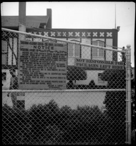 San Bruno, California. A sign at the main entrance of the Tanforan Assembly center, through which a . . . - NARA - 537906