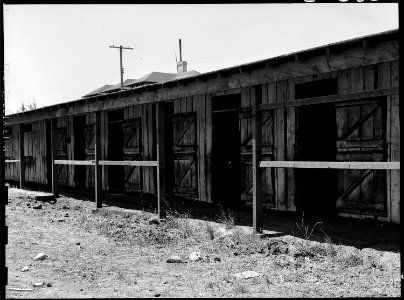 San Bruno, California. Near view of horse-stall, left from the days when what is now Tanforan Assem . . . - NARA - 537930