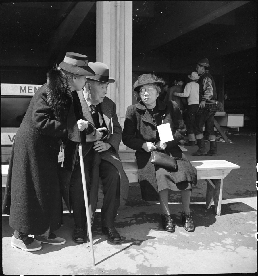 San Bruno, California. These older evacuees of Japanese ancestry have just been registered and are . . . - NARA - 537679