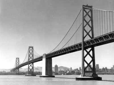 San Francisco Bay Bridge western span in 1945 photo