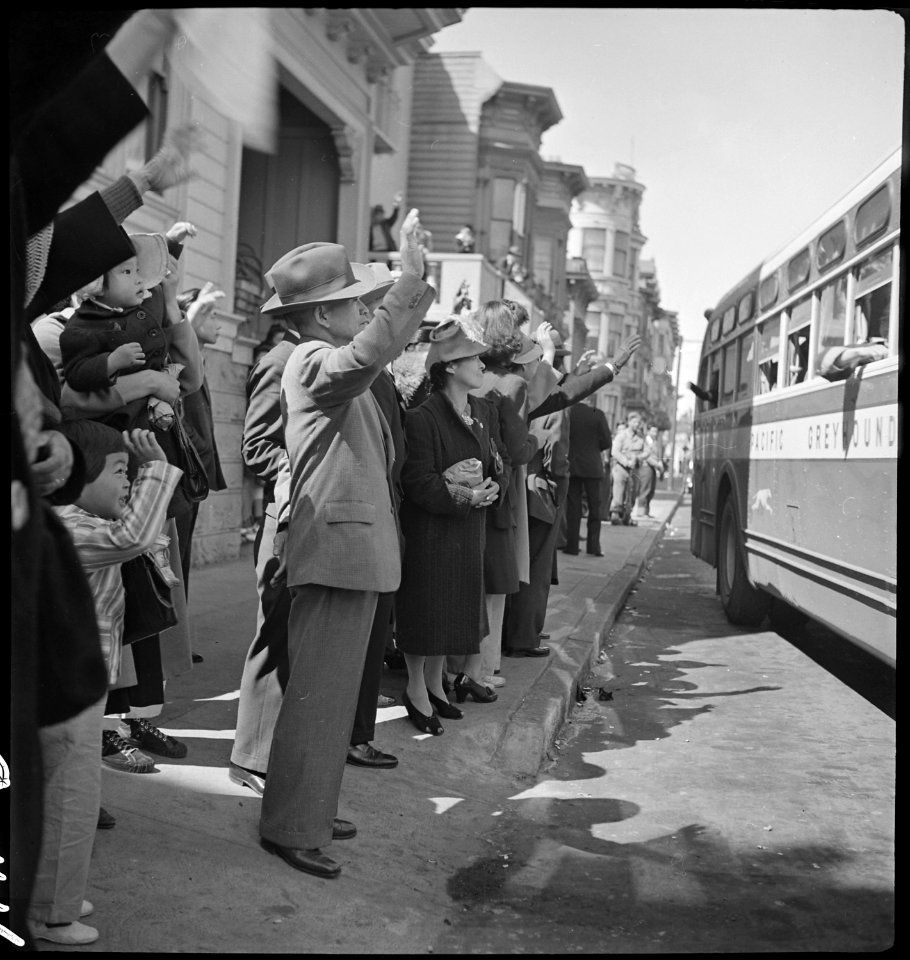 San Francisco, California. Inhabitants of the Japanese section wave farwell at the departure of the . . . - NARA - 537740