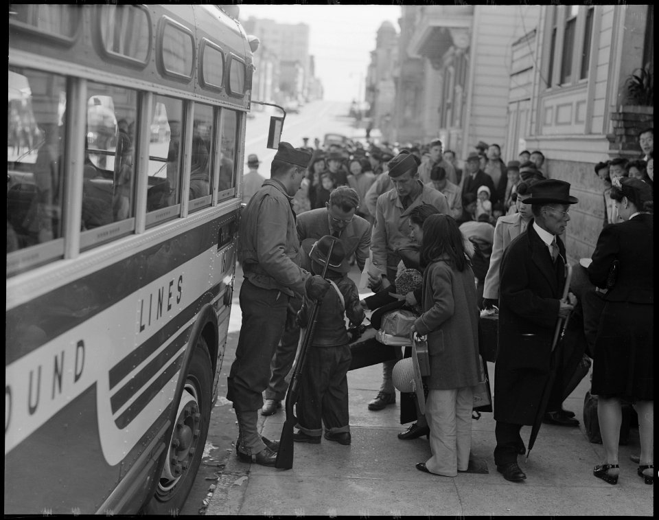 San Francisco, California. The Japanese quarter of San Francisco on the first day of evacuation fro . . . - NARA - 537741