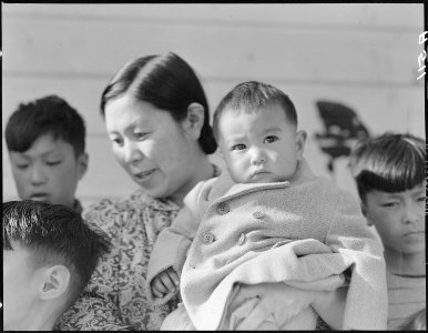 San Francisco, California. Japanese mother, wife of interned Shinto priest with youngest of her nin . . . - NARA - 536403 photo