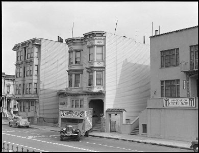 San Francisco, California. The mioving van backs up to the curb to load possessions of residents of . . . - NARA - 536047