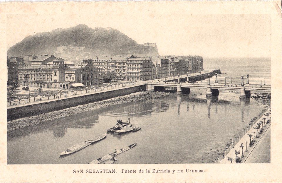 San Sebastian, Espanha, inicio do Séc. XX, Puente de la Zurriola y rio Urumes, Arquivo de Villa Maria, Angra do Heroísmo, Açores.