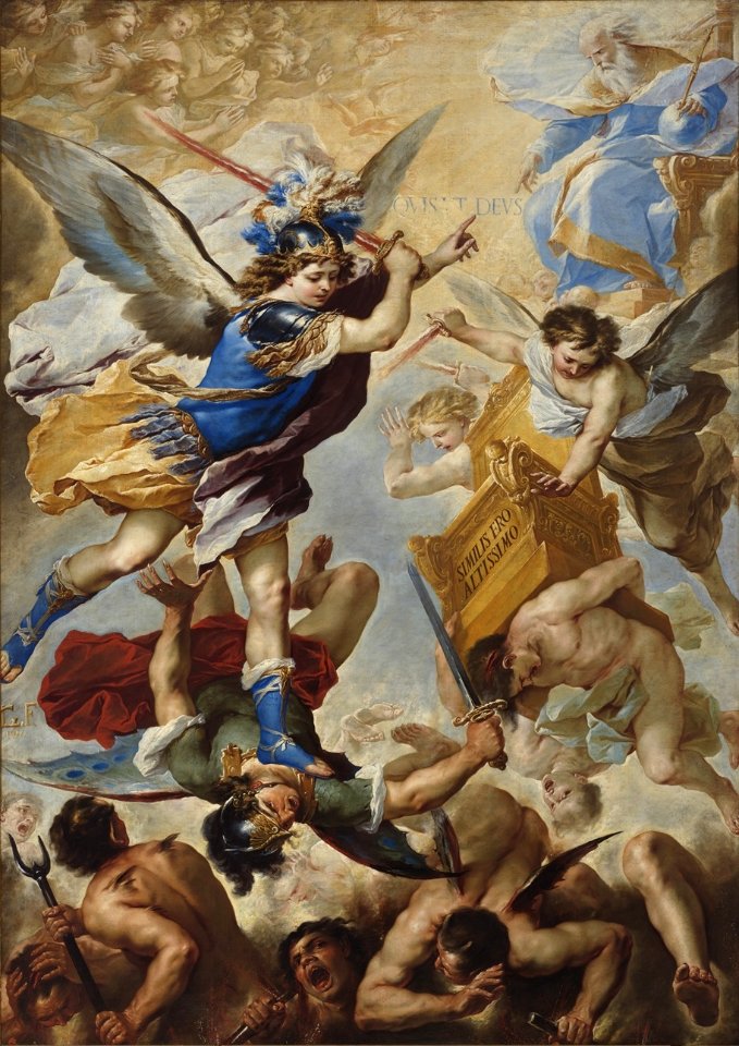 San Michele Arcangelo scaccia gli angeli ribelli - Luca giordano Napoli (chiesa Ascensione a Chiaia)