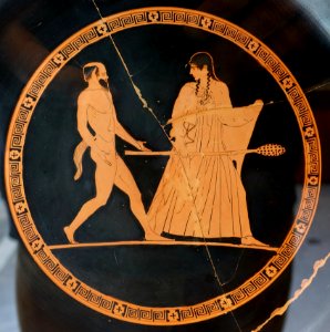 Satyr and maenad, Attic red-figure kylix, by the Euaion Painter, 460-450 BC - Museo Gregoriano Etrusco - Vatican Museums - DSC01026