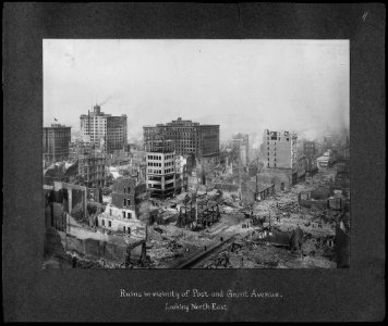 San Francisco Earthquake of 1906, Ruins in vicinity of Post and Grant Avenue. Looking northeast - NARA - 524396