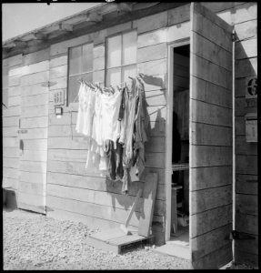San Bruno, California. A close-up of the exterior of a family unit. These barracks were formerly h . . . - NARA - 537903