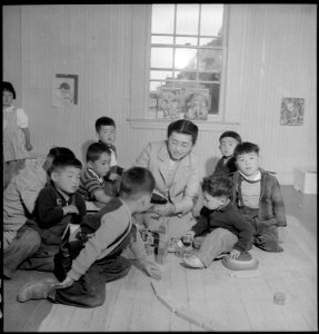 San Bruno, California. A nursery school has been established at this assembly center with young eva . . . - NARA - 537904