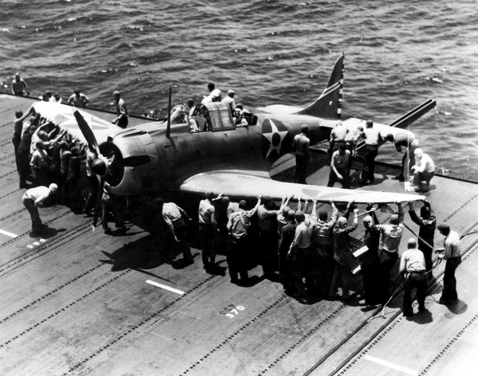 SBD on outrigger USS Enterprise 1942
