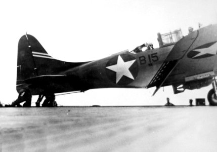 SBD-3 B15 after landing on USS Enterprise (CV-6) 1942 photo