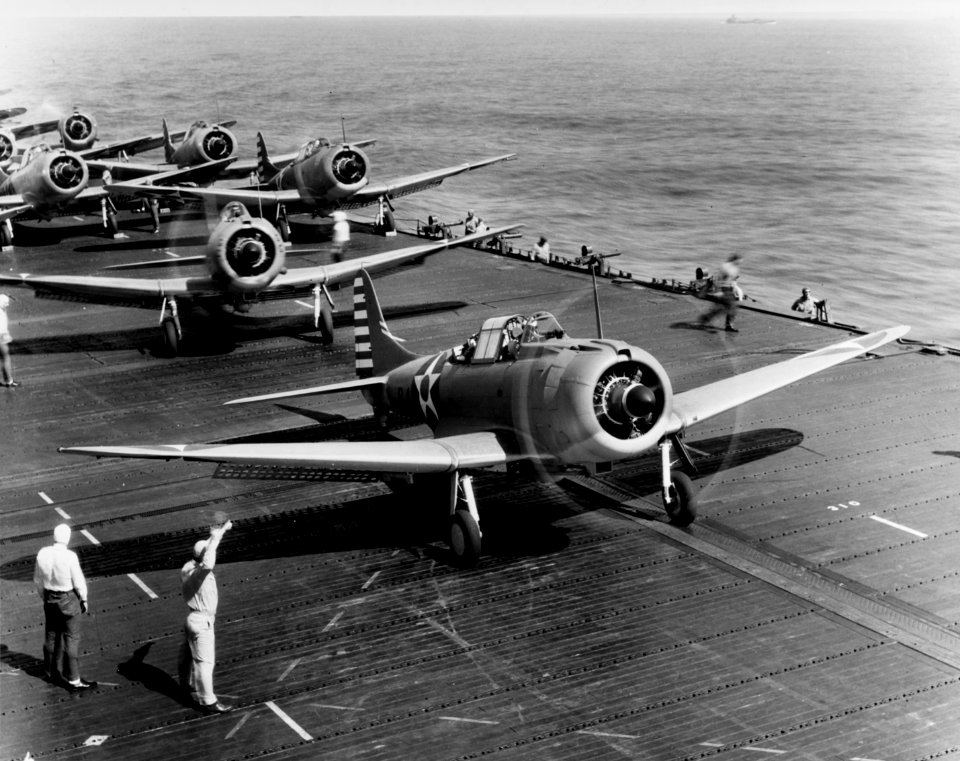 SBDs of VB-6 taking off from USS Enterprise (CV-6) on 24 February 1942