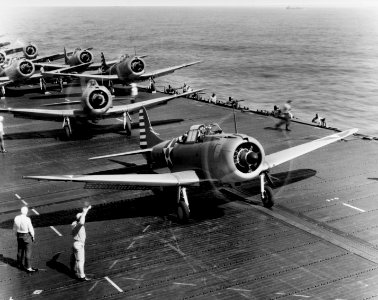 SBDs of VB-6 taking off from USS Enterprise (CV-6) on 24 February 1942