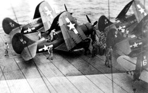 SB2C-5s of VB-18 on USS Leyte (CV-32) 1946
