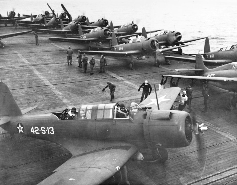 SB2U Vindicators on USS Ranger (CV-4) in November 1941