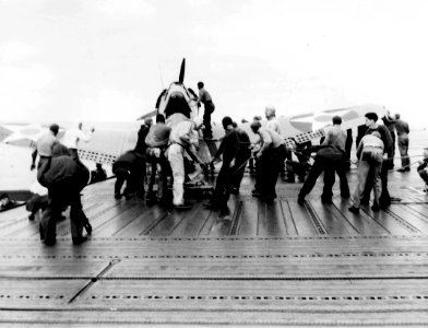 SBD severed tail USS Enterprise Feb 1942 photo