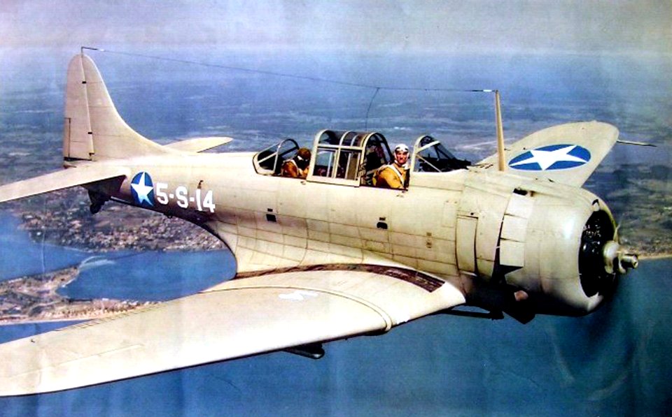 SBD-3 Dauntless of VS-5 in flight c1942