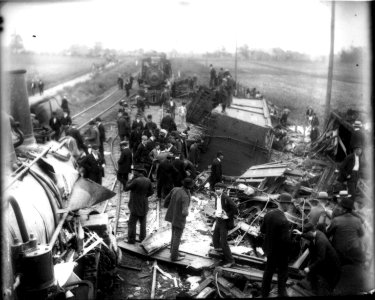 Scene at railroad accident ca. 1900 (3194658135) photo