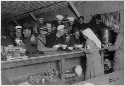 Scene at American Red Cross Canteen at the station of Bordeaux, France, where soldiers of the Allied Armies get... - NARA - 533467 photo