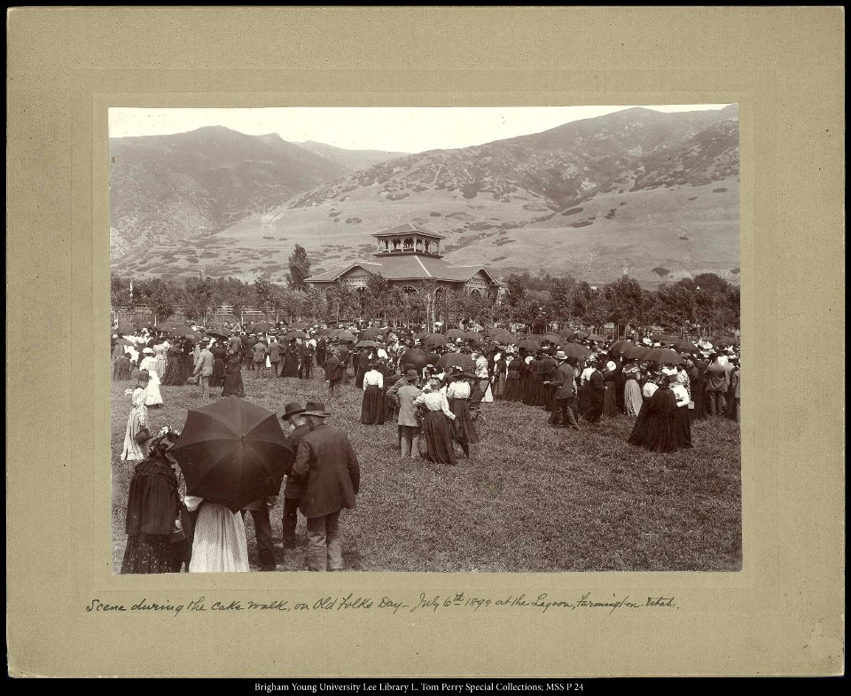 Scene during the cakewalk on Old Folks Day- July 6th, 1895 at the Lagoon, Farmington, Utah