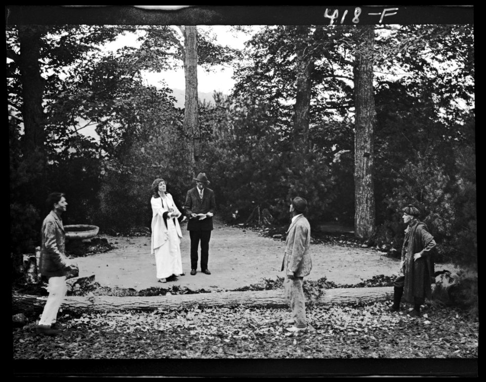 Scene from Sanctuary, A Bird Masque, by Percy MacKaye, in rehearsal for first performance at the Meriden Bird Club sanctuary dedication in New Hampshire LOC agc.7a00158