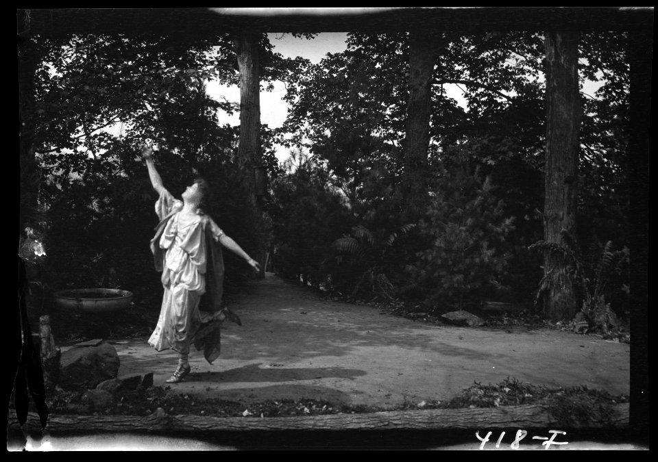 Scene from Sanctuary, A Bird Masque, by Percy MacKaye, in rehearsal for first performance at the Meriden Bird Club sanctuary dedication in New Hampshire LOC agc.7a00161