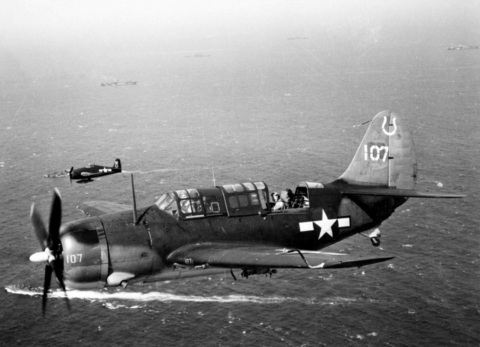 SB2C-3 VB-7 over TF 38 off Indochina 1945