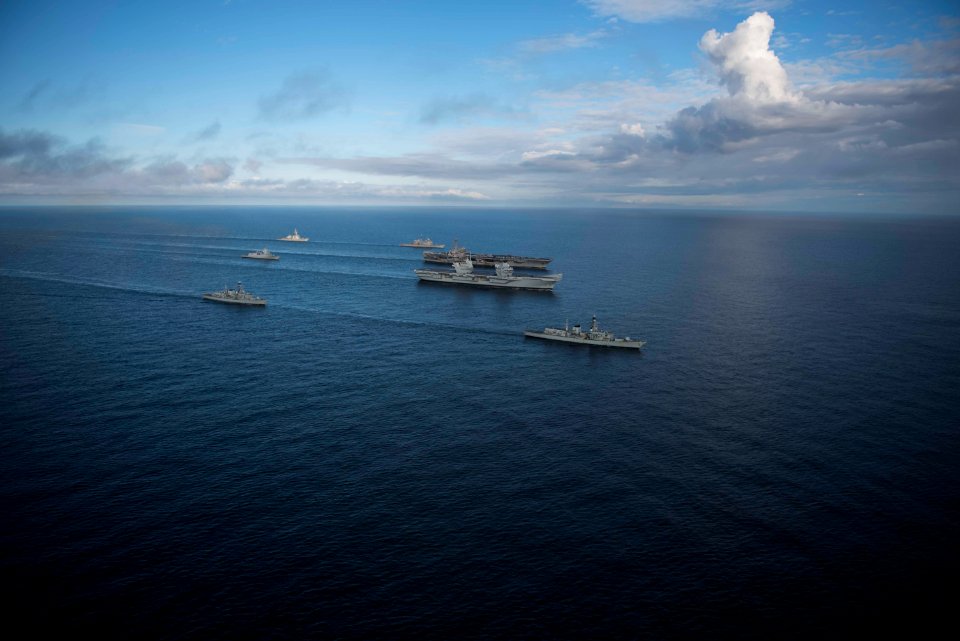 Saxon Warrior is a United States and United Kingdom co-hosted carrier strike group exercise that demonstrates interoperability and capability to respond to crises and deter potential threats. (36311382032)