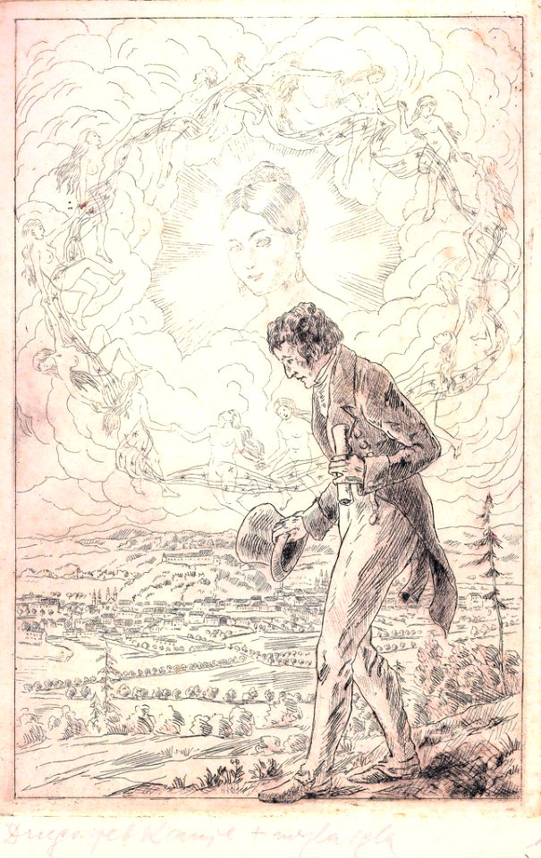 Saša Šantel - Prešeren in Julija (etching)