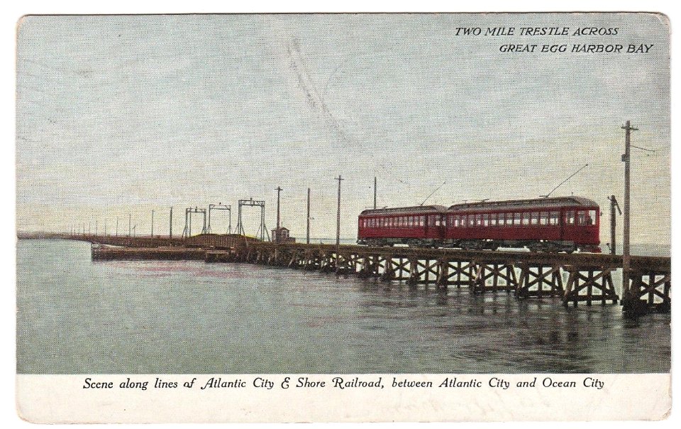 Scene along Atlantic City and Shore Railroad, between Atlantic City and Ocean City - Two Mile Trestle across Great Egg Harbour Bay