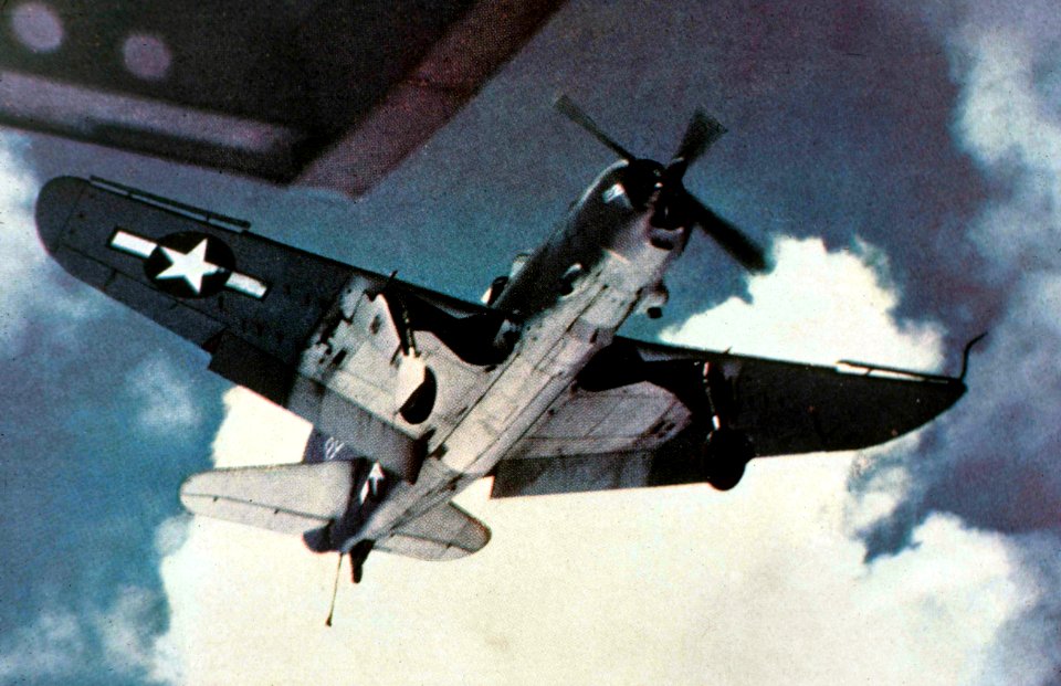 SB2C approaching USS Wasp (CV-18) c1944