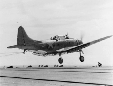 SBD catching wire USS Essex 1943