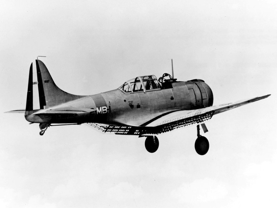 SBD-1 Dauntless of VMB-2 in flight c1941