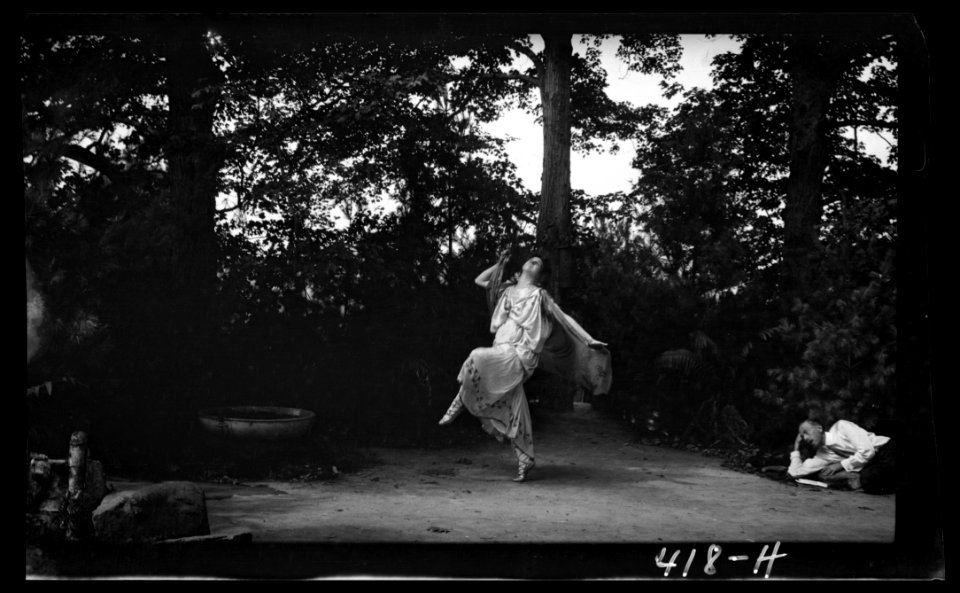 Scene from Sanctuary, A Bird Masque, by Percy MacKaye, in rehearsal for first performance at the Meriden Bird Club sanctuary dedication in New Hampshire LOC agc.7a00160