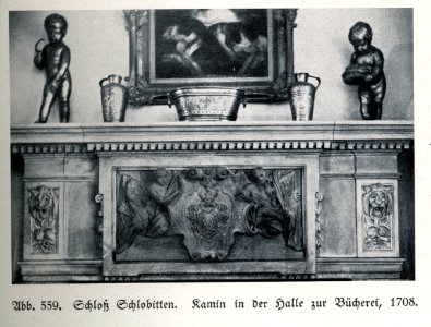 Schloss Schlobitten, Kamin in der Halle zur Bücherei, 1708