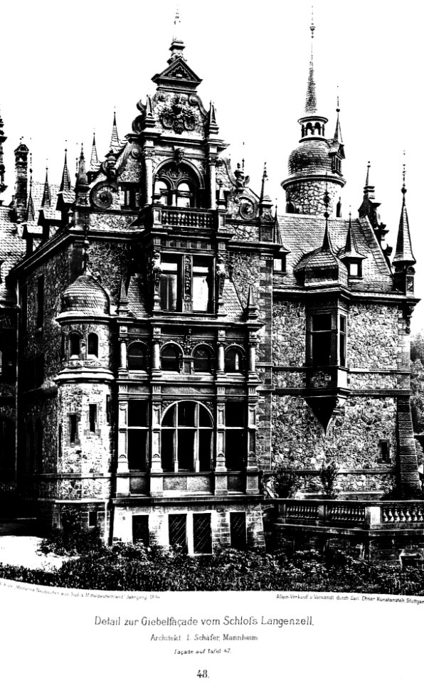 Schloß Langenzell in Neckargemünd, Architekt L. Schäfer, Mannheim, älterer Teil v. Mythus & Bluntschli , Frankfurt a. M., Detail, Tafel 48, Kick Jahrgang I